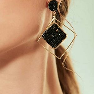 2/$20🛍Stylish Black & Gold Square Beaded Earrings